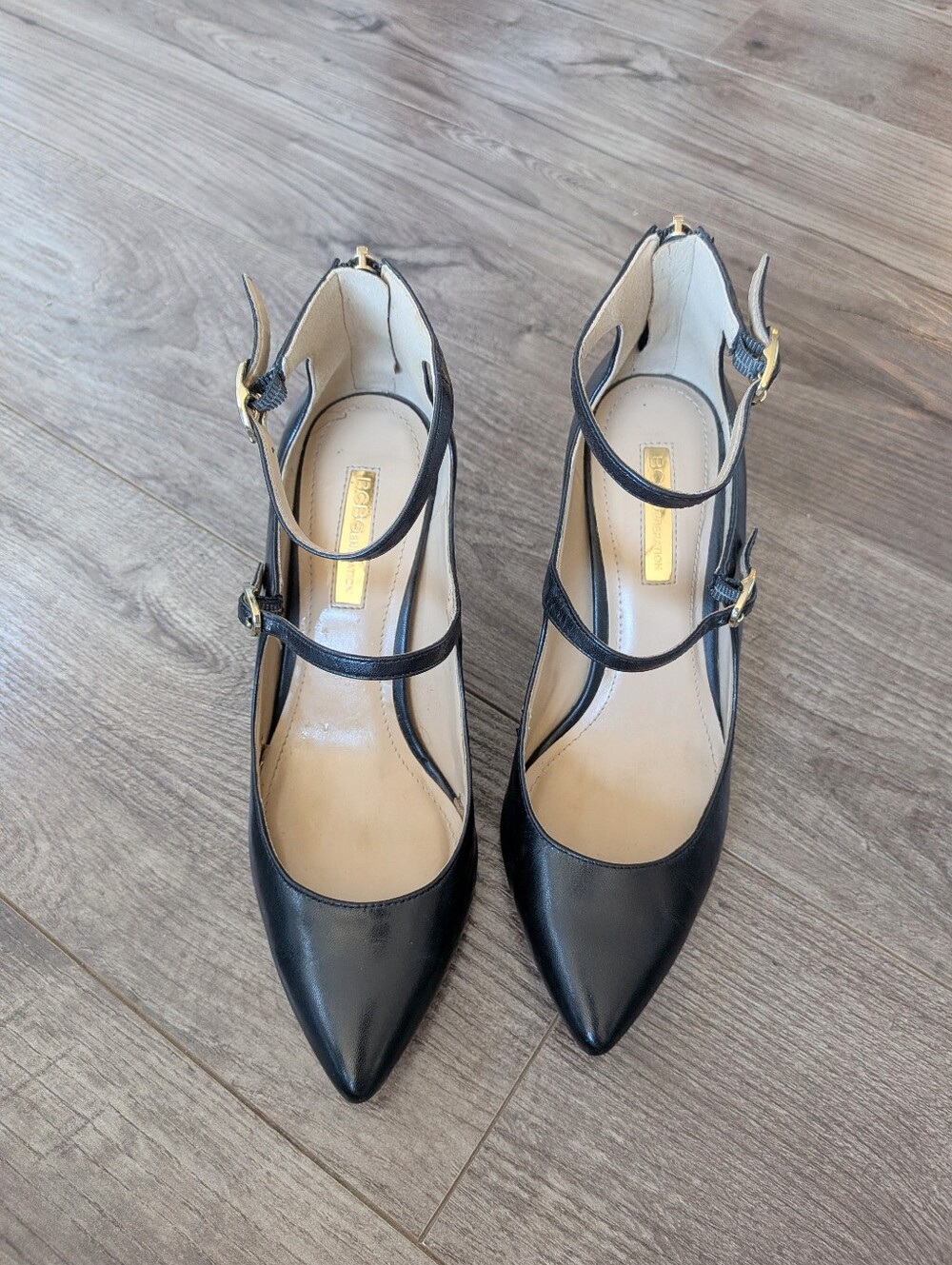 BCBG Generation Black Pointed Toe Strappy Stiletto Heel Pumps Shoes